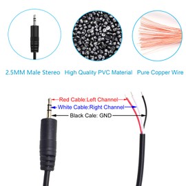 EAHOSUCC 1PCS 0.25M/0.8FT 2.5mm TRS Connector Cable，Short 2.5mm Stereo 3 Pole Male Audio Plug to Bare Wire Open End for DIY Stereo Jack Cables