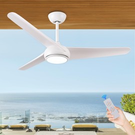 KINDLOV 52" Outdoor Ceiling Fans with Lights and Remote,6 Speeds,3CCT,Reversible 3 Blade Modern Ceiling Fans for Patio Living Room