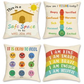 COZZSNUGE Calming Corner Cushion Covers Sun Rainbow Kids Polyester Decorative Pillowcases for Sofa Bed Home Classroom Reading Corner 45 x 45 cm Set of 4