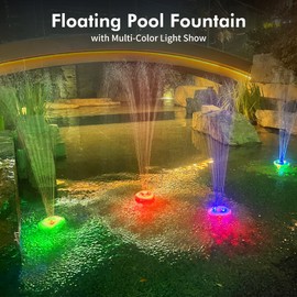 Floating Pool Fountain with Underwater Light Show, Floating Pond Fountain, 2 Spray Modes Waterfall Fountain, Waterproof Sprinkler Fountains for Inground Above Ground Pools