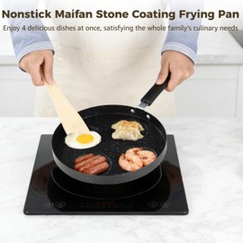 Egg Frying Pan with Anti-scalding Handle, Black Metal Nonstick Maifan Stone Coating Breakfast Frying Pan, Versatile Cooking Tool for Induction Cooker, Gas Stoves (4-Slot Egg Frying Pan)
