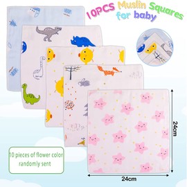 10Pcs Baby Muslin Washcloths,muslin cloths for baby, Absorbent&Breathable Muslin Face Cloths, Reusable Baby Cotton Squares Face Shower Bath Towel Soft Baby Wiping Bathing Feeding Towel（random pattern）