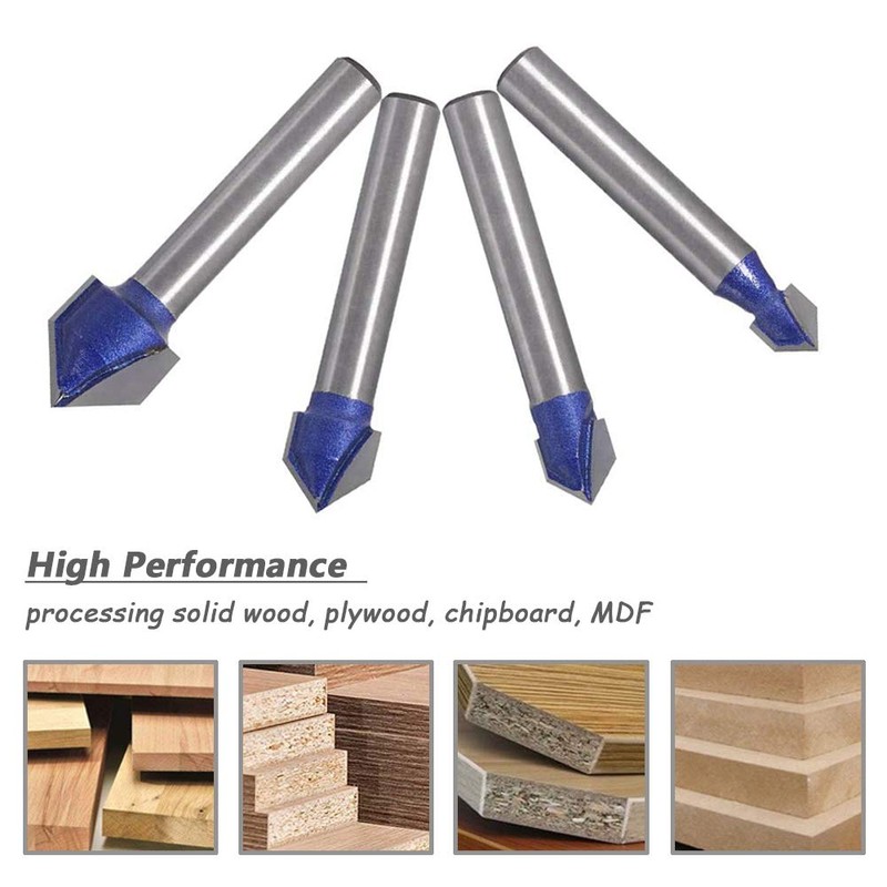 Mesee 4 Pieces 90 Degree V Groove Router Bit Set,