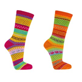 Leo Design 2 Pairs Norwegian Socks for Men & Women, Winter Thermal Knitted, Vintage Nordic Wool Crew Soft and cozy Warm, Comfortable Hygge, Casual Socks for cold weather (6-8, Pink-Orange)