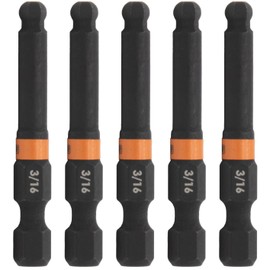 Ball-End Hex 3/16" Impact Driver Bit - Railer Allen Wrench Drill Hex Bits. 1/4 Quick Release S2 Steel 2 inch 3/16" Ball-End Hex Bits. (5 Pack)