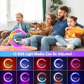 Bedside Lamp with Wireless Charger, Intelligent LED Table Lamp, Atmosphere Lamp with Bluetooth Speaker, Mini Dimmable Night Light Lamp Alarm Clock with Music, Button Control