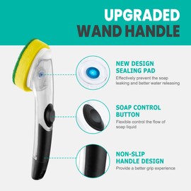 Heavy Duty Dishwand with Refills, Dish Wand Replacement Sponge Heads with Handle, Soap Control Dispenser Leak-Free Scrub, Non-Scratch Advanced Scrubber Brush Pads for Cleaning Dishes Sink Washing Tool