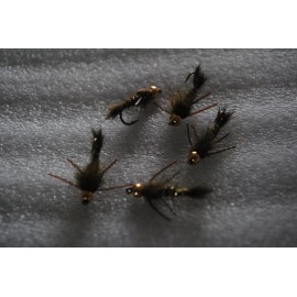 Unbranded 5 Hares Ear Nymph Flies, Beadhead or 4 Black, sz 10, Trout Pan Bass Fly Fishing