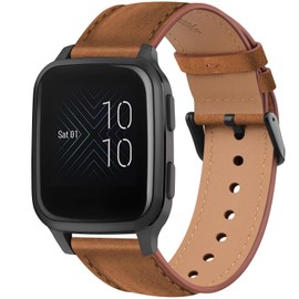 Leather Strap compatible with Garmin Venu Sq/Sq 2 Music Strap/Vivoactive 3/3 Music/Forerunner 55/645/245 Strap for Women, 20mm Leather Band for Vivomove HR/Instinct 2S/Fenxi 7S (Dark Brown)