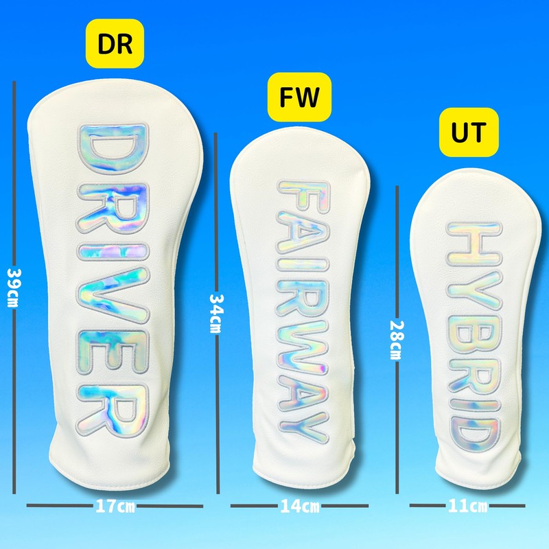 【Lettering Lines】Golf Headcover, Hologram Lettering, Waterproof, Driver Fairway Hybrid (UT),