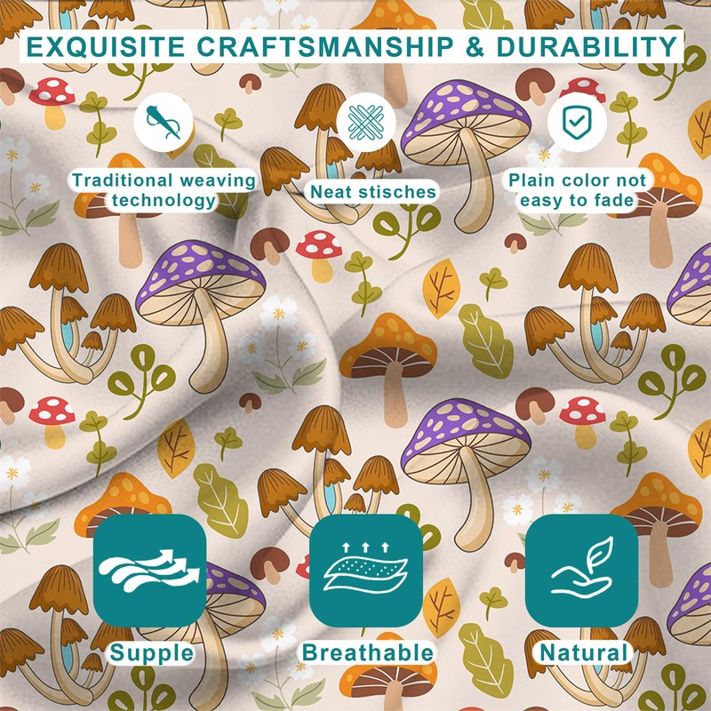 Mushroom and Floral Satin Pillow Case Silk Satin Pillowcase 1