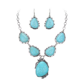 EVER FAITH Blue Turquoise Jewelry Set, Vintage Style Boho Costume Statement Collar Necklace Dangle Earrings Set for Women, Turquoise