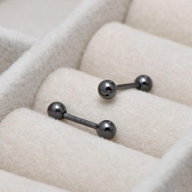 Sterling Silver Barbell Earrings Screw Back Tiny Ball Studs, Black Gold Plated, 3MM, 20G