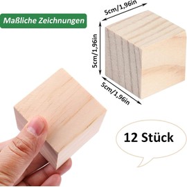 Wooden Dice, Pack of 12 Small Wooden Cubes, Blank, 5 x 5 x 5 cm, Craft Material, Wooden Tiles and Dice for Crafts, DIY Stamps, Puzzle & Number Wooden Blocks, Building Blocks
