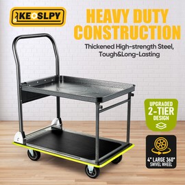 Keoslpy Upgraded Push Cart Dolly 700lbs, Foldable Platform Truck with Wheels, Heavy Duty Platform Cart, 2 Tier Moving Flatbed Cart for Warehouse, Garage, Workshop, Office 28.75" x 18.5" x 34"