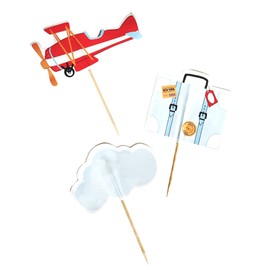 Airplane Toppers (Set of 12) | Airplane Cupcake Tops Toppers Picks Pics | Airplane Birthday Supplies | Airplane Party Decorations | Transportation Airplane Party Supplies