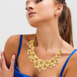 Ever Faith Gold Flower Statement Collar Necklace, Hypoallergenic Lightweight Golden Metal Floral Chunky Bib Necklaces Summer Beach Holiday Jewelry for Women