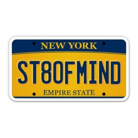 Squiddy St8ofmind New York State License Plate Style - Vinyl Sticker Decal for Phone, Laptop, Water Bottle (3.5" Wide)