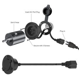 15 Amp125V Shore-Power-Inlet Electrical-Plug Extension Integrated Receptacle：Waterproof NEMA 5-15 Flanged Inlet Plug 79" for Electrical Connections Boat Van Trailer,Jeep,Truck Golf Cart