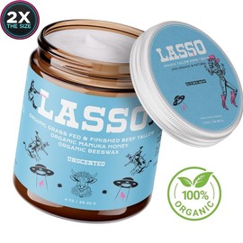 LASSO Organic Beef Tallow, Manuka Honey & Beeswax Balm 4oz Natural Face & Body Moisturizer Skin Care Frankincense, Lavender, Unscented, Hydrating:_Unscented 