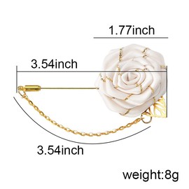 Men Cloth Rose Flower with Gold Leaf Brooch Lapel Pin for Men Suits Rose Flower Brooch Pin Bridegroom Wedding Brooches White Flower Pin for Men Suit Tassel Chain Brooch Rose Pins and Brooches