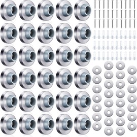 Pangda Concave Wall Door Bumper Stop Silver Stainless Steel Wall Door Bumper with 1-1/8 Inch Gray Round Rubber Protector Stops(Silver,30 Pieces)