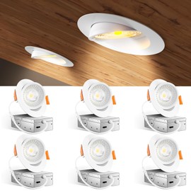 Amico 6 Pack 4 Inch 5CCT Gimbal LED Recessed Lighting, 360°&90° Adjustable Eyeball Directional Downlight, Dimmable, 2700K/3000K/3500K/4000K/5000K Selectable, CRI90+ 9W 700LM, ETL&FCC