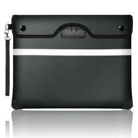 Jsngbse 6200°F Fireproof Document Bag with Lock, 15x 11.8 Inch Fire Proof Bag for Documents with Zipper, Water Resistant Fireproof Envelope with Reflective Strip, Fireproof Money Bag Pouch Black