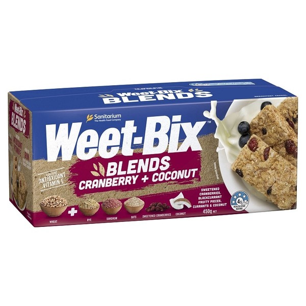 Weet-Bix Blends Cranberry & Coconut Breakfast Cereal 450g (Expiry 07.2024)