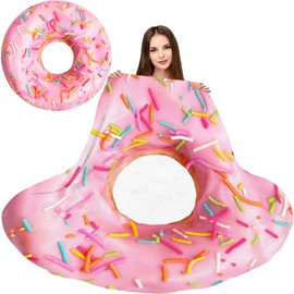 Abaysto Cute Pink Donuts Funny Blanket for Girls Novelty Realistic Food Throws Soft Cozy Flannel Round for Nap, Home Decor, Party Kids Child Gifts 150CM
