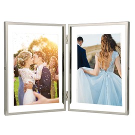 Silver 5x7'' Double Floating Frame For Photo Sizes 3.5x 5'',4x6'' up to full 5x7'' ), Silver Plated Double Metal Photo Frames 5x7'' For Counter Shelf Display,Gift Choice for Wedding, Thanksgiving,