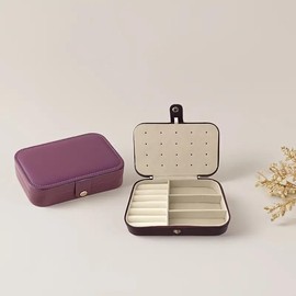 Purple Compact Jewellery Storage Box, Purple Faux Leather, Multi-Compartment Travel Case Lovely Gift For Her on Mothers Day Valentines Birthday Christmas