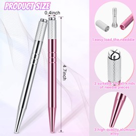 10 Pieces Microblading Pens Manual Eyebrow Microblade Pens Aluminum Hand Tools Light Manual Holder for Makeup Supplies Salons,2 Colors(Silver, Pink)