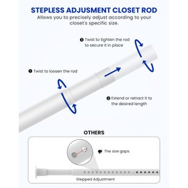 Supforce Closet Rods for Hanging Clothes, 17 to 129 Inches Stepless Adjustable Metal Closet Rod, 1.3 Inches Heavy Duty Clothes Hanging Rod for Closet Wardrobes Laundry RV, White