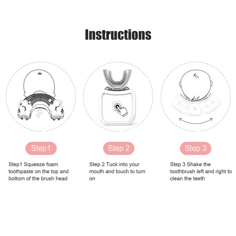 U Shape Ultrasonic Toothbrush IPX7 Waterproof 360° Oral Clean Kids