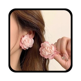 Iaceble Vintage Chiffon Flower Stud Earrings Fabric Floral Earrings Exaggerated Big Flower Earrings Pink Flower Floral Statement Earrings Jewelry for Women