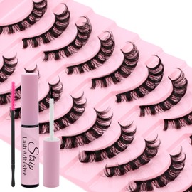 Strip Lash with Glue for DIY Lash-users: 10 Pairs, DIY, Natural Look, Fluffy, Manga, Wispy, Waterproof, Anime, Cat Eye, D Curl, DH06-02