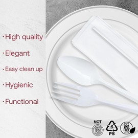 Smarty Had A Party 2000 Piece MW Cutlery Kit Fork, Teaspoon, Milk Straw and Napkin Set for 500 Guests Disposable Plastic Forks, Tea Spoons, Milk Straws and Paper Napkins Individually Wrapped Bulk