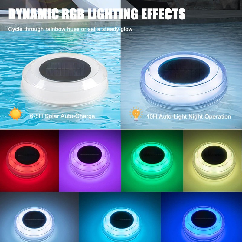 Solar Floating Pool Lights, Dynamic RGB Lighting Effects, IP68 Waterproof