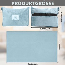 Travel Blanket, 127 x 152 cm, Soft Aeroplane Blanket, Travel Blanket, Ultralight Warm, Transformation Pillow, Compact Pillow, Aeroplane Blanket for Holiday, Office, Home and Business Travel (Grey)