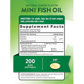 Nature's Truth Nature's Truth Fish Oil Omega 3 | 1340 mg | 200 Mini Softgels | Burpless Lemon Flavor Pills | Non-GMO & Gluten Free Supplement