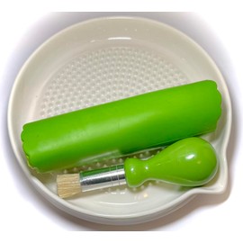 BonCera, 3pcs Premium Ceramic Garlic Grater Set - White 6.5 inch Round Grater Plate w/Garlic Peeler, Gathering Brush, Can Grating Turmeric, Ginger, and more