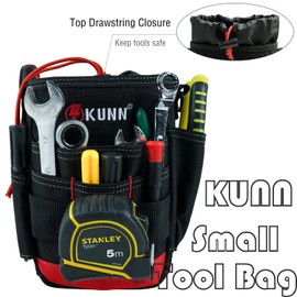 KUNN Small Tool Pouch Utility Tool Belt Pouches,Compact Top Drawstring Closure Electrician Pouch for Construction Tradesman Maintenance,Red
