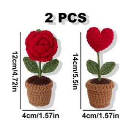 HIZEMLK 2PCS Crocheted Rose Bouquet, Red Heart Handmade Crochet, Knitted Fake Flowers, Rose Artificial Desk Flowers for Valentine’s Day Home Kitchen Rustic Table Centerpiece Decor Gifts