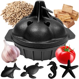 UKENEM Small Cast Iron Smoker Roaster for Grill & Cast Iron Fish, Sea Turtle, Seahorse, Starfish, Combination Natural Iron Grill-Smokers Garlic Roaster, Enhance The Flavor of Butter Garlic Sauce, Soup