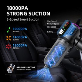 Kimdog Handheld Car Vacuum Portable Cordless with 3-Speed High Power,18000PA Mini Vacuum Cleaner & Air Duster,Small Rechargeable Vacuum for Home,Computer Keyboard,Pet