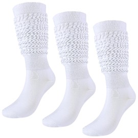 Slouch Socks Girls Cushioned Chunky Stacked Boot Socks Soft Knit Warm Long Knee High Socks Scrunch 10-14 Years Kids Youth 3 Pairs (White, L)