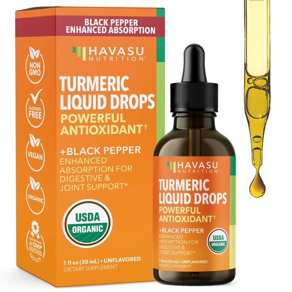 USDA Organic Turmeric Liquid Drops with Black Pepper - 1000mg