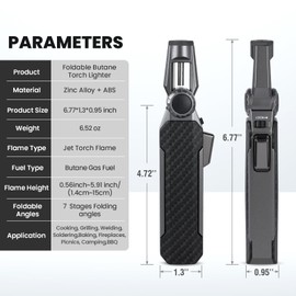 KAMBOLLY Butane Torch Lighter, Refillable Gas Lighter Cooking Torch, Adjustable Kitchen Torch with Safety Lock - Windproof Jet Flame Blue Fire for Camping Baking BBQ Grill Candle, Gifts for Men