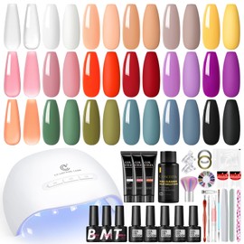 COSCELIA Gel Nail Polish Kit with U V Light, 18 Colors Nude Pink White Gel Nail Kit Poly Nail Gel with Glossy Top Coat Base Coat Nail Art Rhinestones All in One Manicure Kit Tools for Women Salon DIY